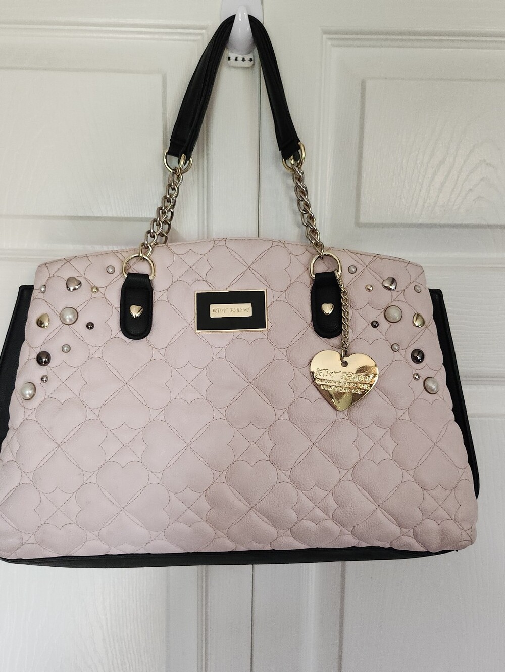 Betsey Johnson Pink Heart Quilted Tote/Bag Purse *READ* Missing Shoulder Strap